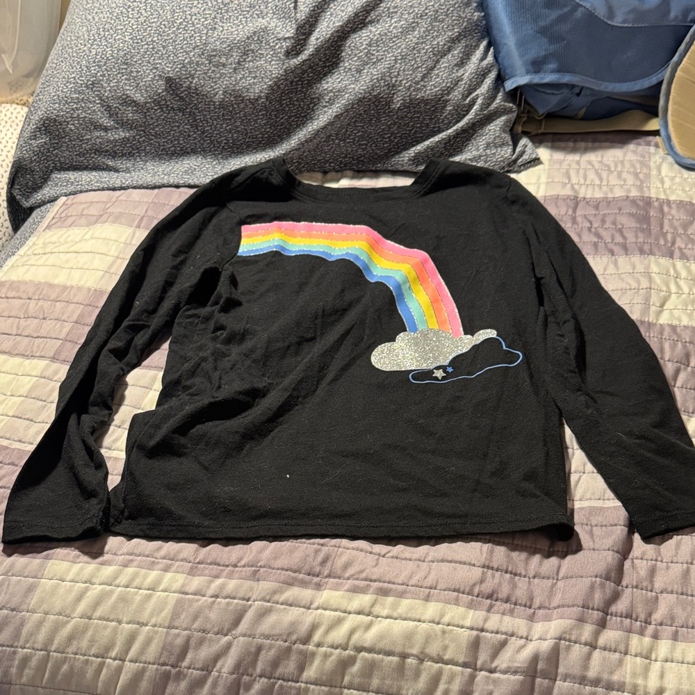 Cat & Jack Black Long Sleeve Shirt with Rainbow Design